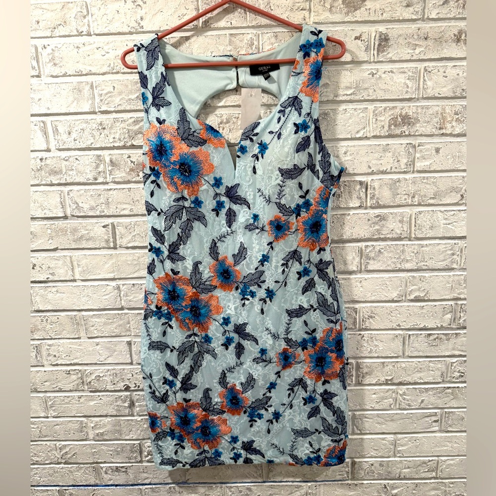 Guess Womens Floral Embroidered mini dress